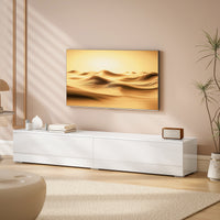 Floating TV Stand for TVs up to 75 Inch, 70.9" TV Cabinet, Entertainment Center with 2 Flip Doors, High Gloss White