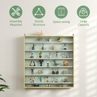 7-Tier Display Cabinet, Shot Glass Display Case, Glass Curio Cabinet with 2 Glass Doors, Oak and White