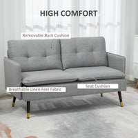 55" Loveseat Sofa, Linen Love Seat w/ S spring, Steel Legs and Button Tufting, Small Couch for Living Room, Grey
