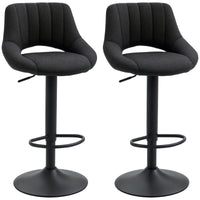 Swivel Bar Stools Set of 2, Linen Upholstered Counter Height Barstools with Round Metal Base