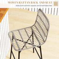 Rattan Counter Height Bar Stools Set of 2, 26" Counter Stools with Back, Modern Bar Chairs for Kitchen Island, Grey