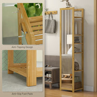 66" x 14" Standing Mirror with 6-Tier Shelf, Floor Mirror Full Body Mirror for Bathroom, Living Room, Nature Wood