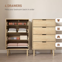 Chest of Drawers, 4 Drawer Dresser with Fluted Panels and Solid Wood Legs, Storage Cabinet for Living Room, Oak