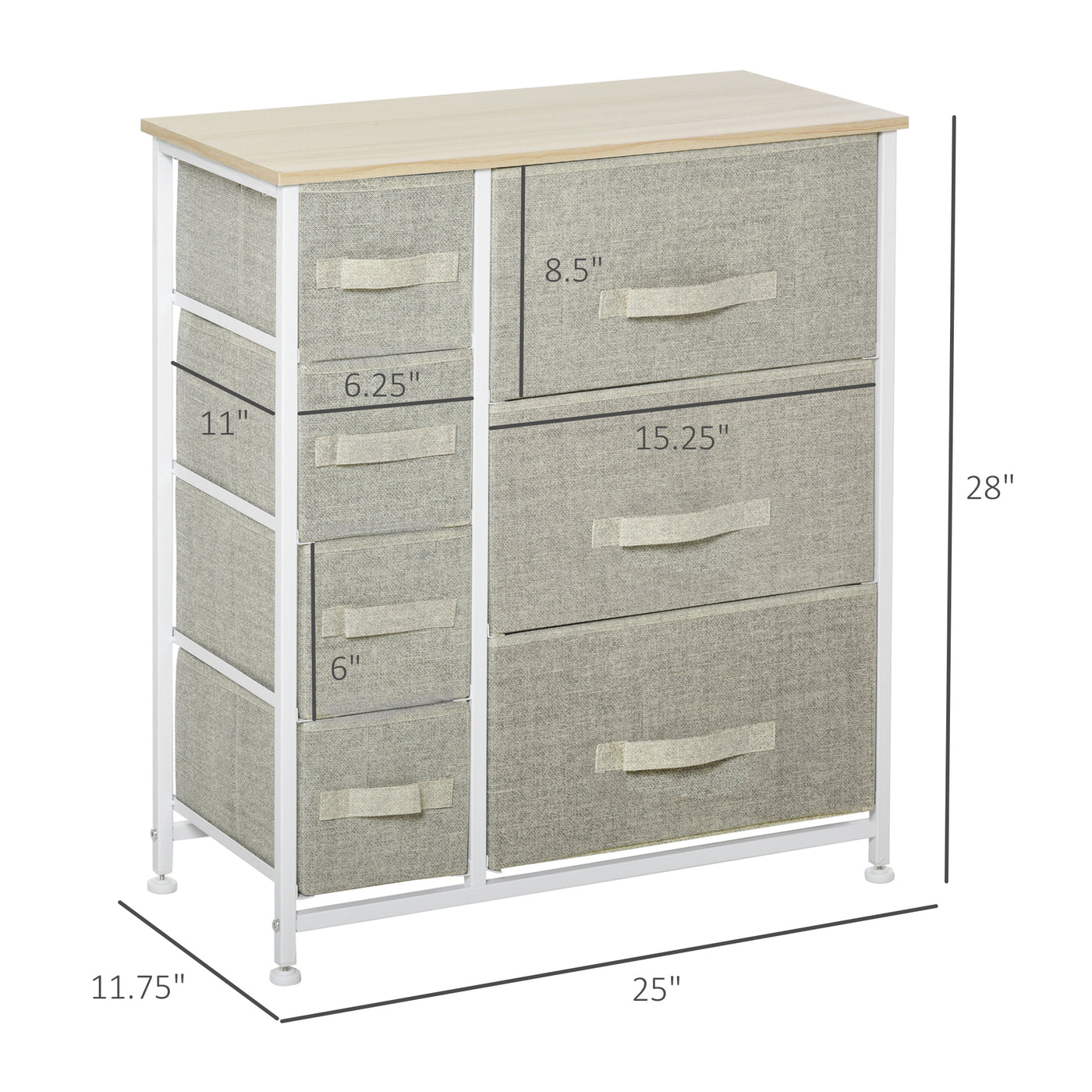Dresser with 7 Drawers, Chest of Drawers with Metal Frame, Fabric Dresser for Living Room, Light Grey