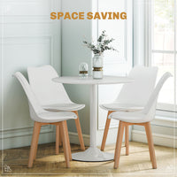 Round Dining Table Set for 4 with Pedestal Base, PU Padded Seats, for Small Space, Apartment, White