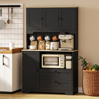 Kitchen Pantry Cabinet, 64" Tall Kitchen Hutch with 3 Cabinets, 2 Drawers, Adjustable Shelves, Microwave Stand, Black