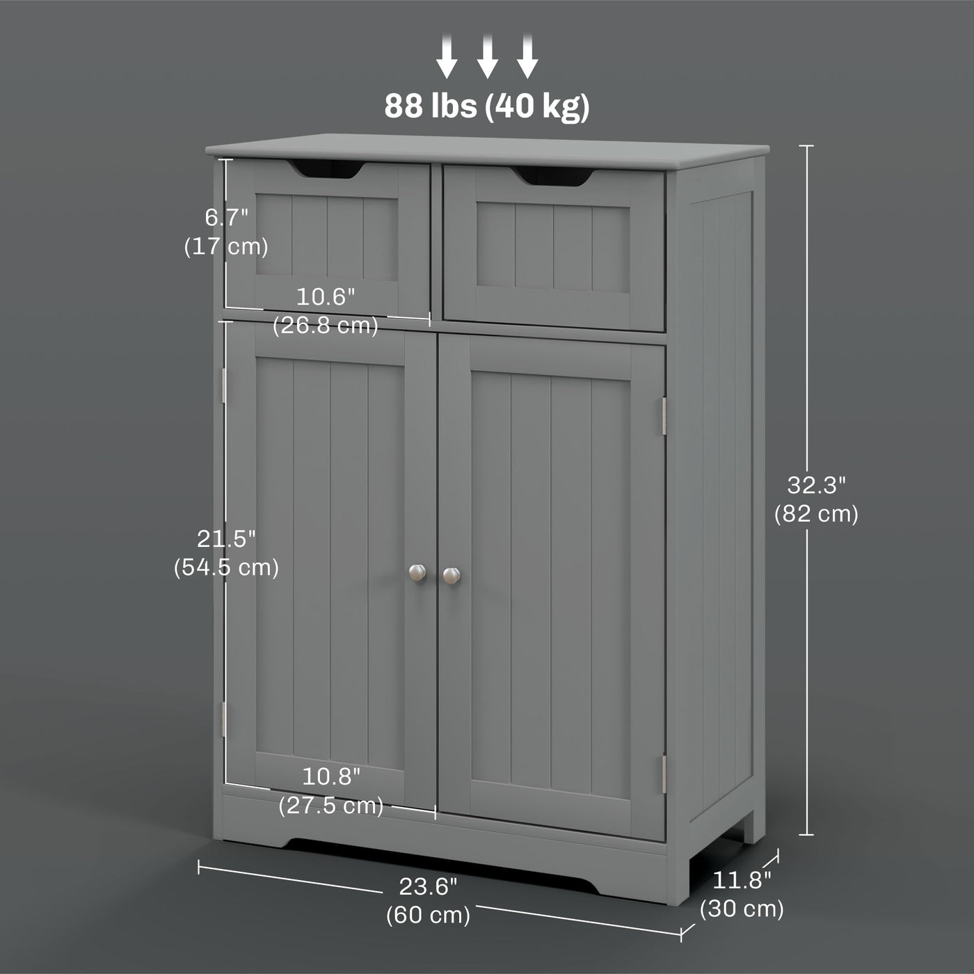 Bathroom Cabinet, Bathroom Storage Cabinet with 2 Drawers, Adjustable Shelf for Living Room, Entryway, Grey
