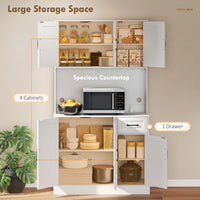 71" Pantry Cabinet with Charging Station, Kitchen Storage Cabinet with Microwave Stand, Adjustable Shelves, White