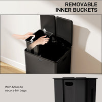 Garbage Bin, Soft-Close Trash Can with Foot Pedal, 2x7.4 Gal (2x28 L) Garbage Can with Removable Inner Buckets, SBlack