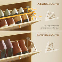 Rattan Shoe Storage Cabinet with 3 Flip Drawers and Adjustable Shelves, Entryway Shoe Cabinet for 18 Pairs, Oak