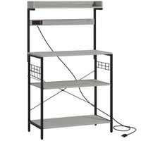 Kitchen Baker's Rack with Power Outlet, Coffee Bar Station with Adjustable Shelves and Hooks, Distressed Grey