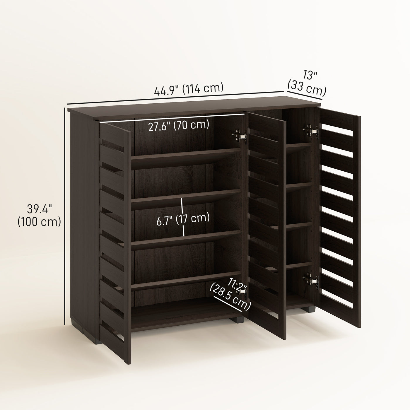 Narrow Shoe Cabinet with Slatted Doors, Adjustable Shelves for 20 Pairs of Shoes, Shoe Cabinet for Entryway, Dark Brown