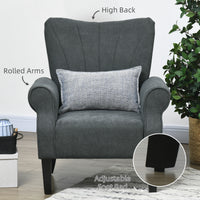 Fabric Armchair, Modern Accent Chair with Wood Legs for Living Room, Bedroom, Home Office, Dark Grey