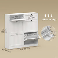 Shoe Cabinet with 2 Large Flip Drawers, Farmhouse Narrow Shoe Storage Cabinet with 2 Top Compartments, White