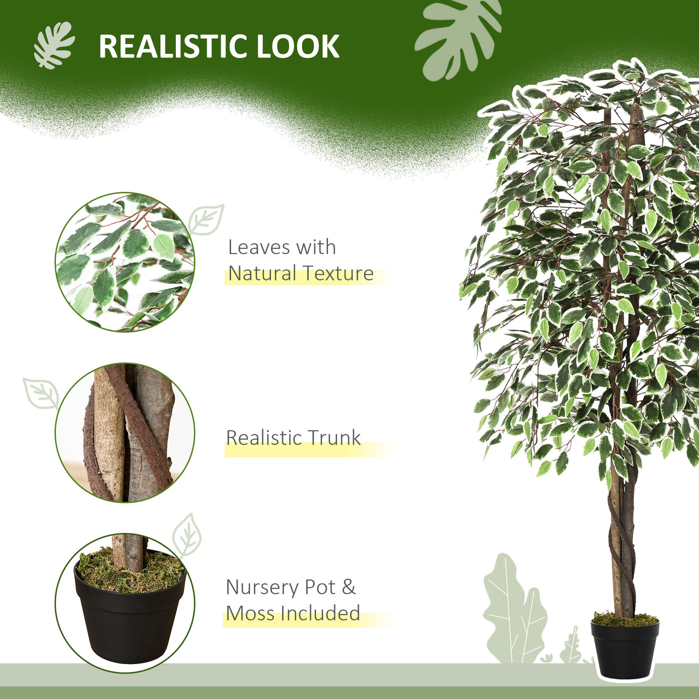 5.3ft Artificial Tree, Indoor Fake Ficus with Pot, for Home Office Living Room Decor