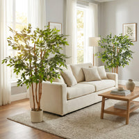 5FT Artificial Banyan Tree Set of 2, Fake Potted Tree with Solid Wood Trunk and Pot for Indoor