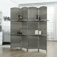 6 FT Privacy Screen, 4 Panel Room Divider with Shelves for Living Room Bedroom Home Office, Grey