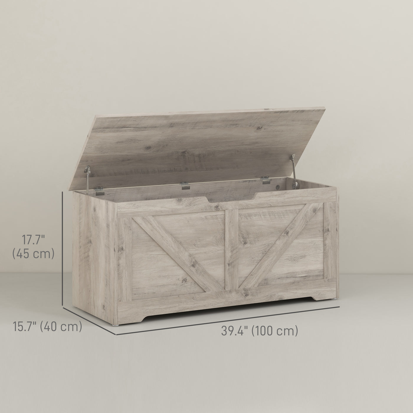 39.4 Inches Storage Chest, Storage Trunk with 2 Safety Hinges for Living Room, Grey Wood Grain