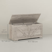 39.4 Inches Storage Chest, Storage Trunk with 2 Safety Hinges for Living Room, Grey Wood Grain