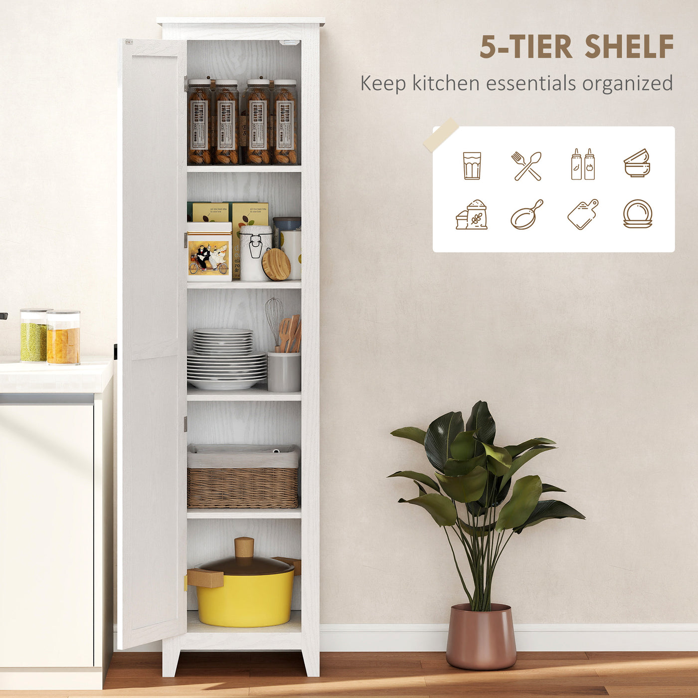 67" Farmhouse Kitchen Pantry Storage Cabinet with Barn Door, Kitchen Pantry Cabinet with Adjustable Shelves, White