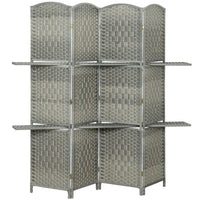 6 FT Privacy Screen, 4 Panel Room Divider with Shelves for Living Room Bedroom Home Office, Grey