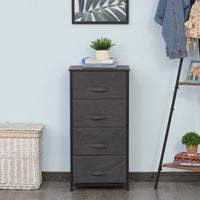 Linen Drawer Cabinet Organizer Storage Dresser Tower with 4 Removable Drawer Metal Frame Adjustable Feet for Living Room, Kitchen, Bathroom, Black