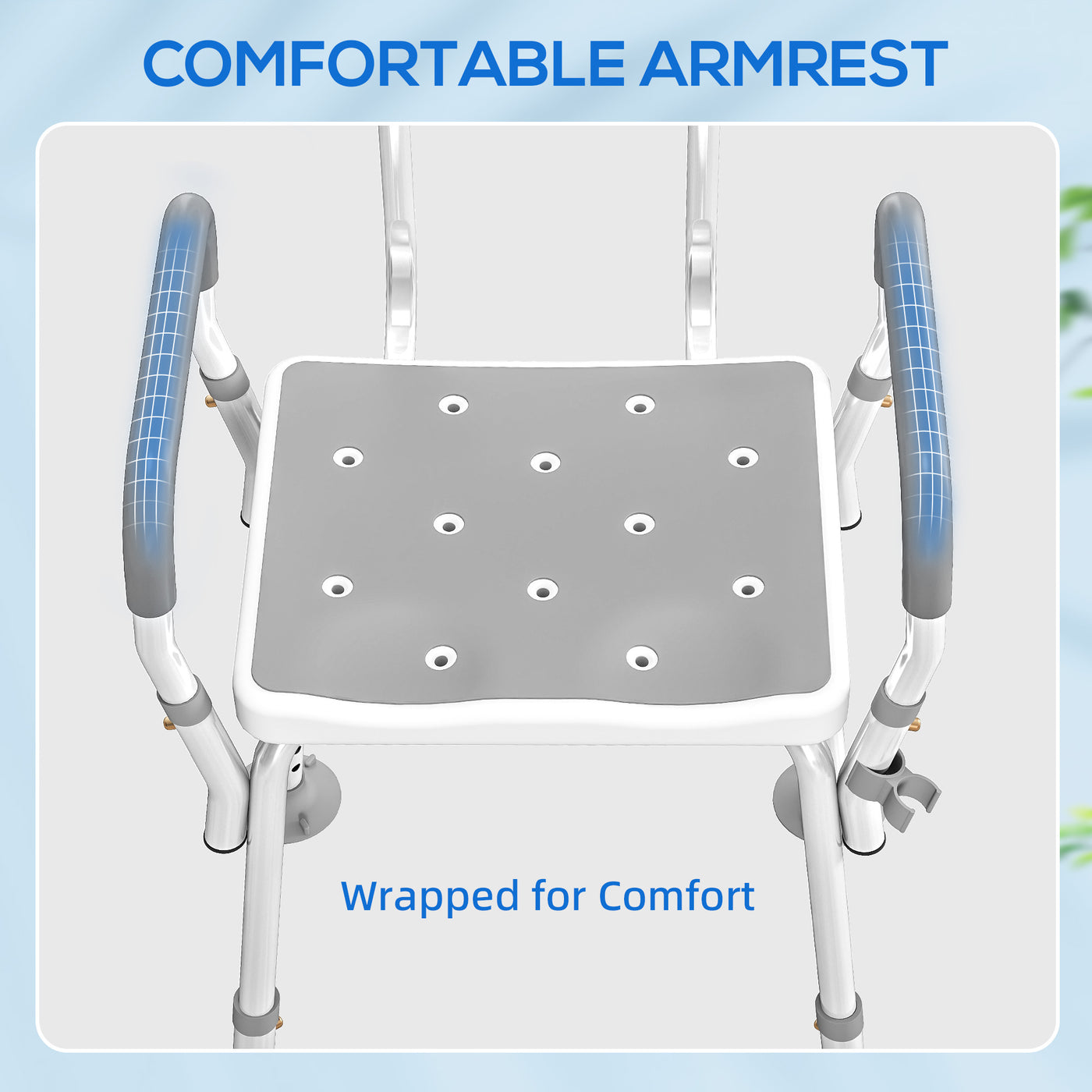 Adjustable Shower Chair with Arms Back and Padded Seat, Light Grey