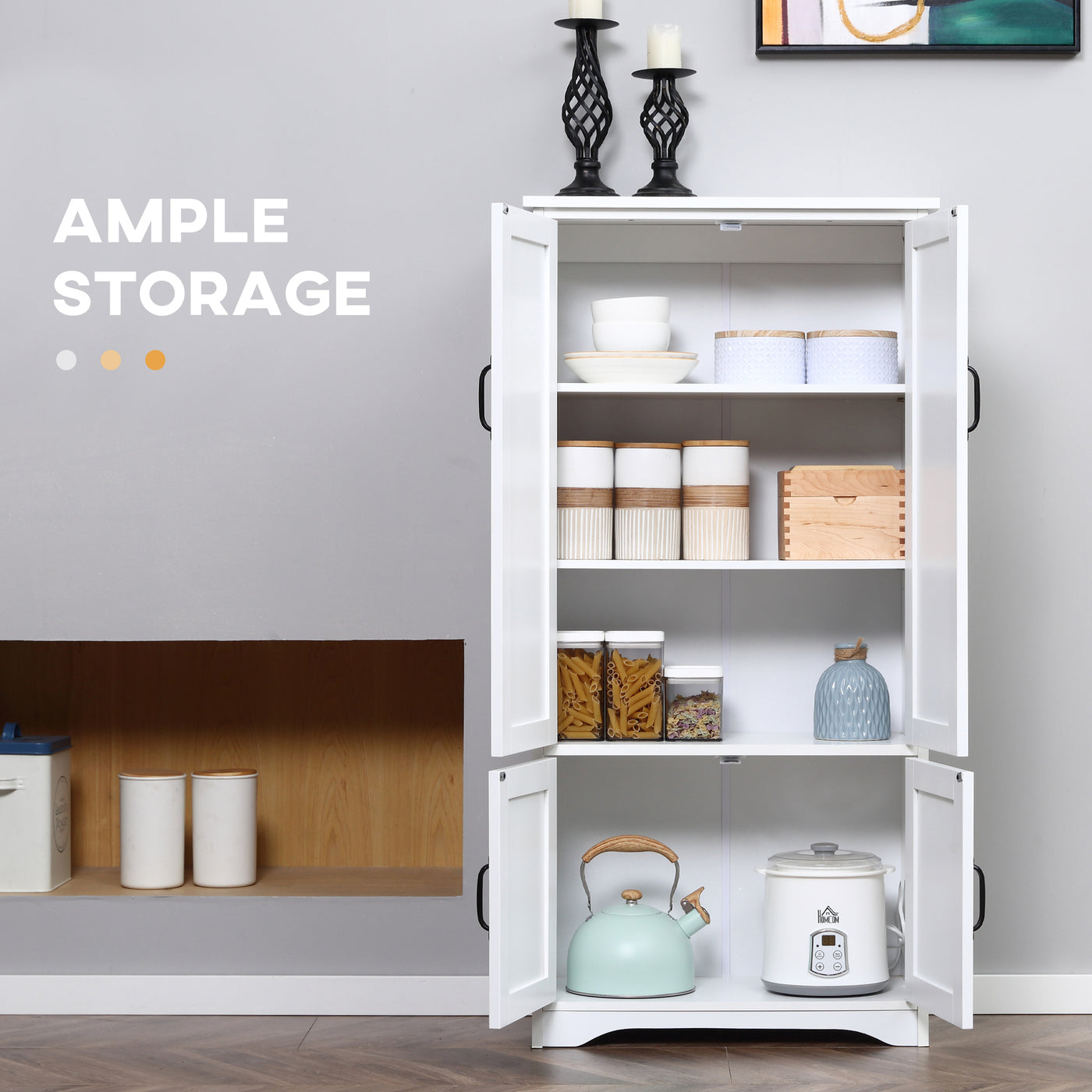 48" 4-Door Storage Cabinet Multi-Storey Large Space Pantry with Adjustable Shelves White