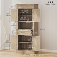 Modern Freestanding Kitchen Pantry Cabinet with Doors Open Shelves Adjustable Shelving Microwave Space, Oak