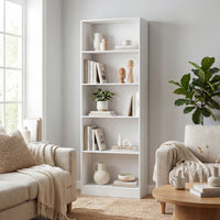 5-Tier Bookcase, Storage Bookshelf with Adjustable Shelves, Display Shelves for Living Room, Home Office, White
