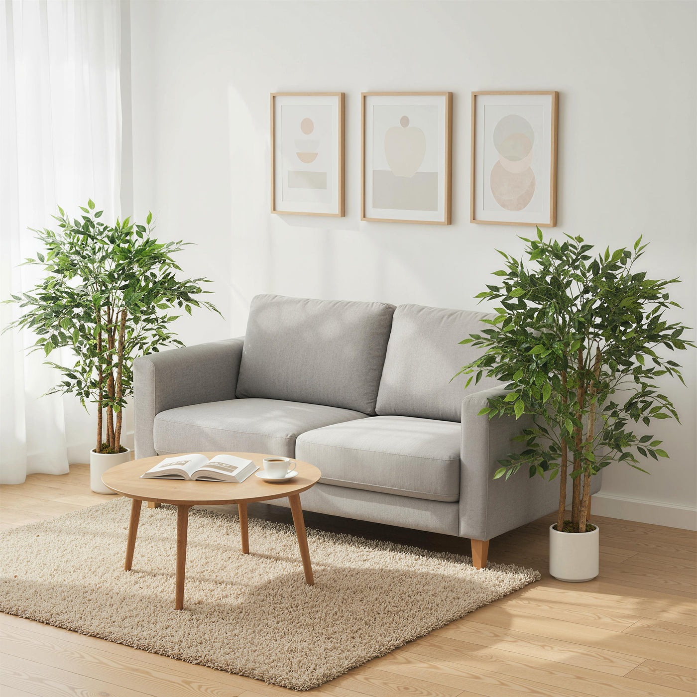 4FT Artificial Banyan Tree Set of 2, Fake Potted Tree with Solid Wood Trunk and Pot for Indoor