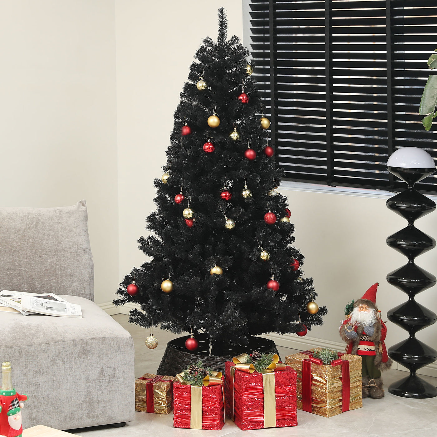 6ft Artificial Christmas Trees with Auto Open and Steel Base, Black