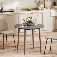35" Folding Dining Table, Collapsible Drop Leaf Table with Round Tabletop, Wood Legs, Distressed Light Grey
