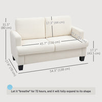 54.3" Loveseat Sofa, 2 Seater Sofa with Removable Cushions, Small Couch with Wood Frame for Living Room, Cream White
