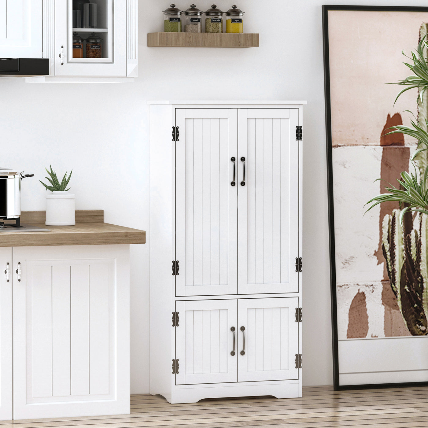 48" 4-Door Storage Cabinet Multi-Storey Large Space Pantry with Adjustable Shelves White