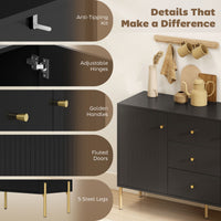 Buffet Cabinet, Modern Sideboard with 3 Soft-Close Drawers and 2 Adjustable Shelves for Living Room, Kitchen, Black