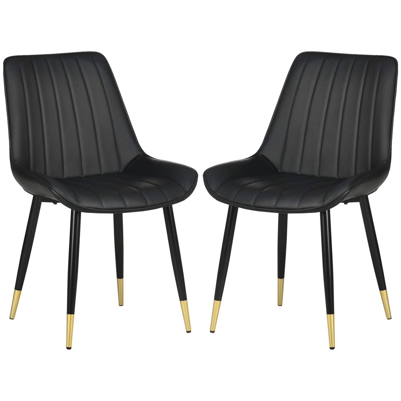 Dining Chairs Set of 2, Modern Kitchen Chair with PU Leather Upholstery and Steel Legs for Living Room, Bedroom, Black