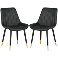Dining Chairs Set of 2, Modern Kitchen Chair with PU Leather Upholstery and Steel Legs for Living Room, Bedroom, Black