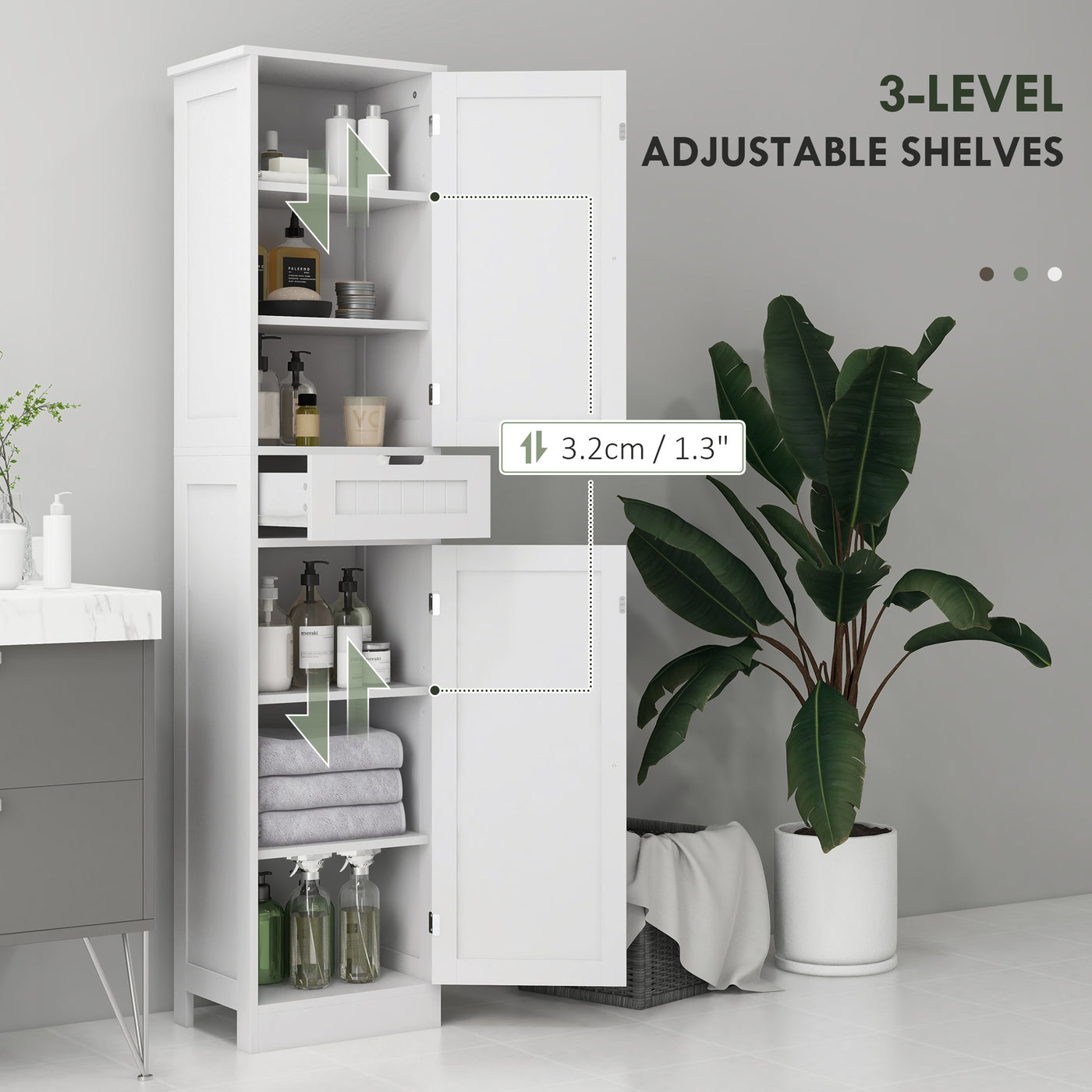 Freestanding Bathroom Cabinet with Drawer and 2 Doors, Tall Bathroom Cupboard for Kitchen, Study, Living Room
