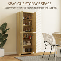 67" Tall Kitchen Pantry, Freestanding Kitchen Storage Cabinet with 4 Rattan Doors and Adjustable Shelves, Oak