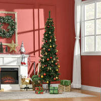 6.5ft Pencil Christmas Tree, Artificial Christmas with Pine Needles, Realistic Branches, Pine Cones, Metal Base, Green