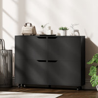 Narrow Shoe Cabinet, Shoe Storage Cabinet with 4 Flip Drawers and Adjustable Shelves for 16 Pairs of Shoes, Black