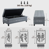 Rectangular Entry Bench, Tufted Upholstered Linen Fabric Wood Feet Storage Ottoman Bench, Grey