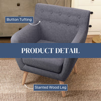 Linen Upholstery Armchair, Mid-Century Modern Accent Chair with Wood Frame and Thick Padding, Light Grey