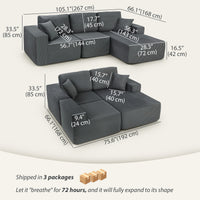 2-in-1 Modular Sectional Sofa, Boneless L Shaped Couch Sofa Bed, Dark Grey