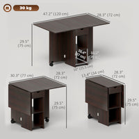 Folding Dining Table, Space Saving Drop Leaf Table with Drawer and Storage Shelves for Kitchen, Dining Room, Dark Brown
