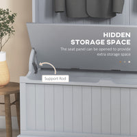 4-In-1 Hall Tree with Coat Rack, Top Shelf, Shoe Storage and Bench Seat, Entryway Bench with 5 Hooks, Grey