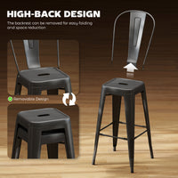 24" Set of 4 Bar Stools Kitchen Industrial Breakfast Bistro Cafe Metal Frame Black