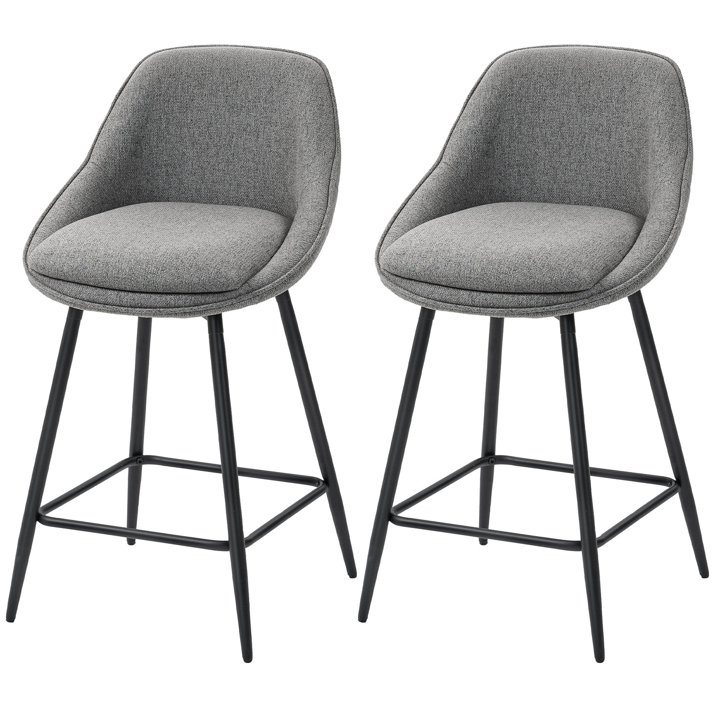 26" Counter Height Barstools Set of 2, Upholstered Swivel Bar Stools with Backrests and Armrests, Dark Grey