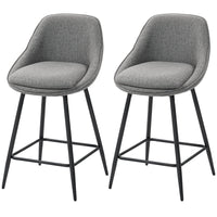 26" Counter Height Barstools Set of 2, Upholstered Swivel Bar Stools with Backrests and Armrests, Dark Grey